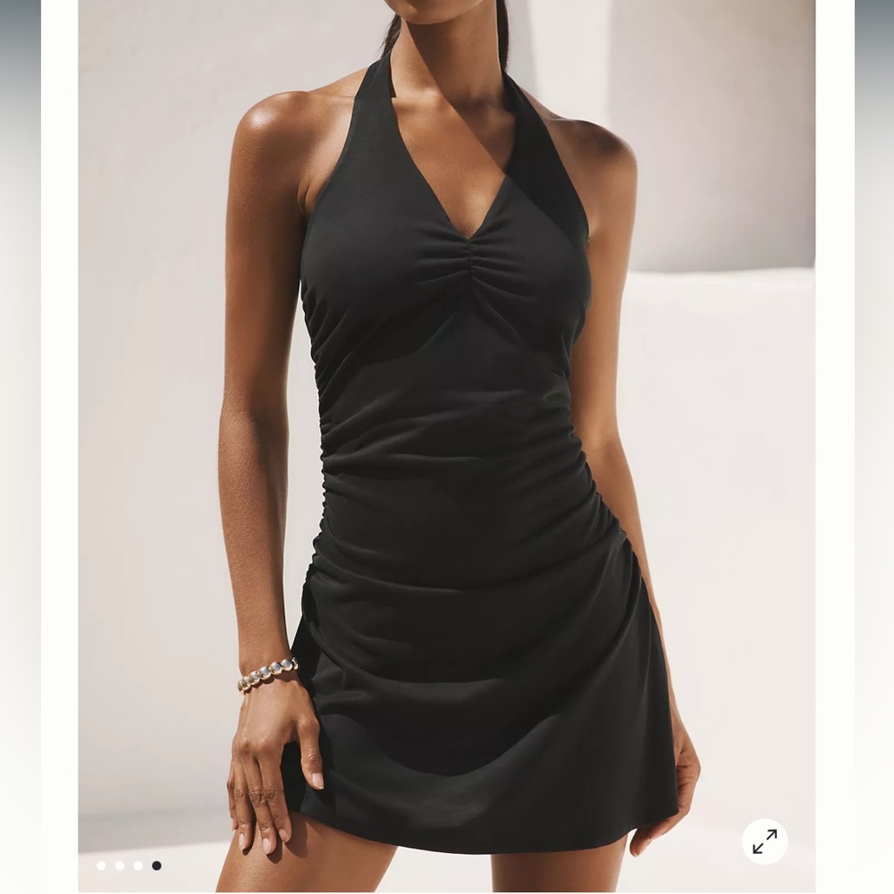 New with tags:  Anthropologie Black Ruched Halter Mini Dress